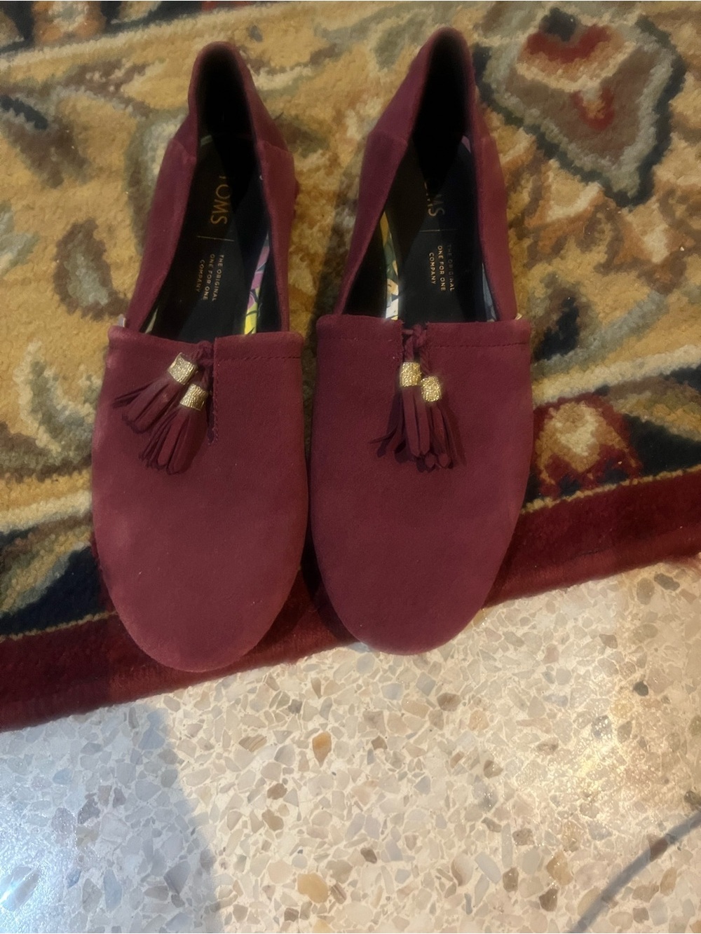 Toms Burgundy Suede Tassel Loafers